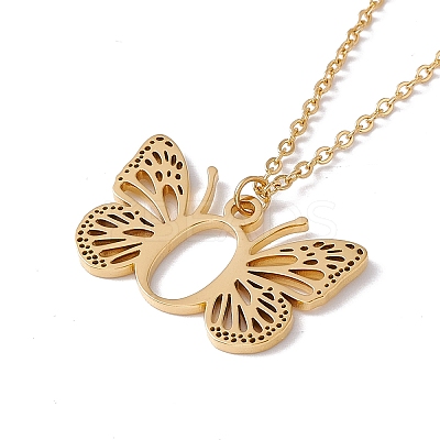 Initial Letter with Butterfly Pendant Necklace LS-NJEW-C026-01G-O-1