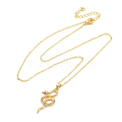 Brass Micro Pave Clear Cubic Zirconia Snake Pendant Necklaces LS-NJEW-S438-02B-G-1
