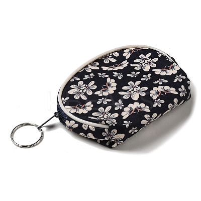 Flower Print Cotton Cloth Wallets with Alloy Zipper AJEW-B024-06-1
