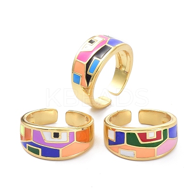 Enamel Geometric Pattern Wide Band Ring for Teen Girl Women KK-C224-06G-1