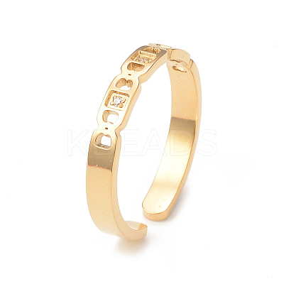 Crystal Rhinestone Oval with Square Open Cuff Ring RJEW-I096-20G-1