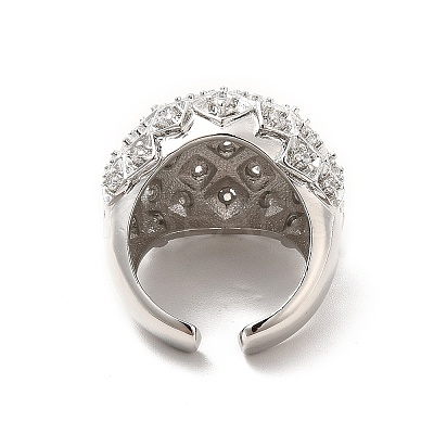 Clear Cubic Zirconia Round Dome Open Cuff Ring RJEW-C055-04P-1