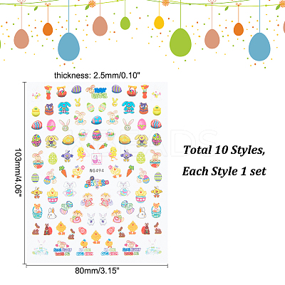 10 Sheets 10 Style Paper Nail Art Stickers Decals DIY-GL0006-05-1