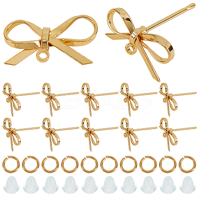 DIY Bowknot Brass Stud Earring & Jump Rings & Ear Nuts Jewelry Making Finding Kits DIY-CN0003-24G-1