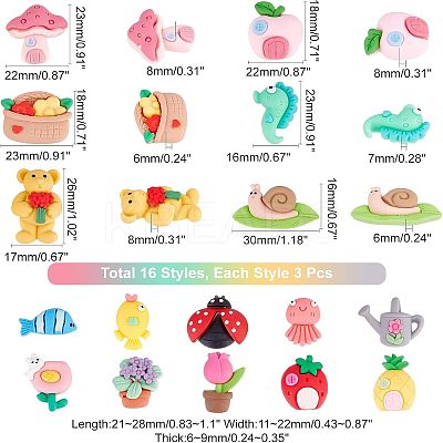 48Pcs 16 Style Resin Cabochons CRES-CA0001-14-1