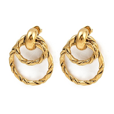 304 Stainless Steel Twist Double Ring Dangle Stud Earrings EJEW-K268-30G-1