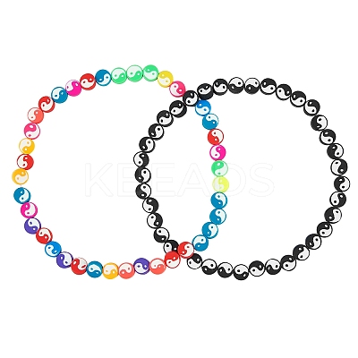 2 Strands 2 Colors Handmade Polymer Clay Beads Strand CLAY-SZ0001-16-1