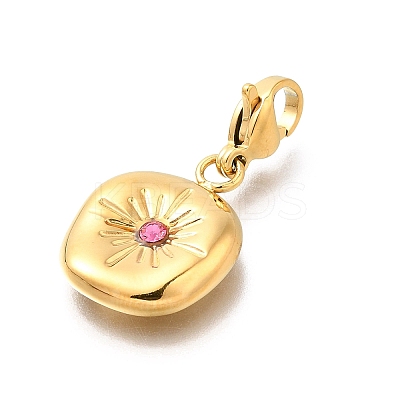 Flat Round 304 Stainless Steel Rhinestone Pendants Decoration STAS-R159-53G-02-1