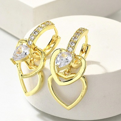 Brass Clear Cubic Zirconia Hoop Earrings EJEW-M047-12G-1