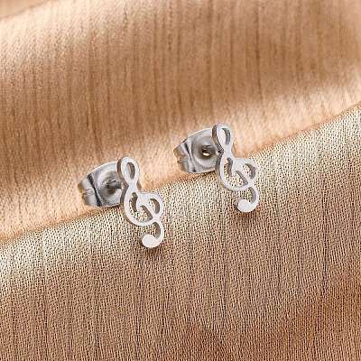 Tarnish Resistant 304 Stainless Steel Music Note Studs Earrings with 316 Stainless Steel Pins for Women MUSI-PW0001-23P-1