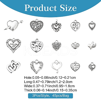 45Pcs 15 Styles Tibetan Styles Alloy Pendants FIND-YW0005-09-1