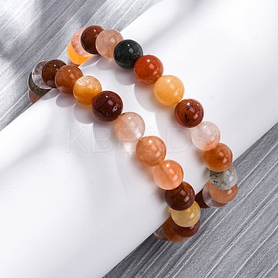 Natural Red Quartz Round Beaded Stretch Bracelets for Men Women BJEW-G743-01D-1
