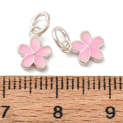 Fine Silver Pearl Pink Enamel Flower Charms STER-A047-04B-S-1