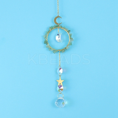 Glass & Brass Pendant Decorations HJEW-PW0002-08E-1