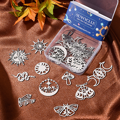 20Pcs 10 Style 201 Stainless Steel Pendants STAS-SC0003-56-1