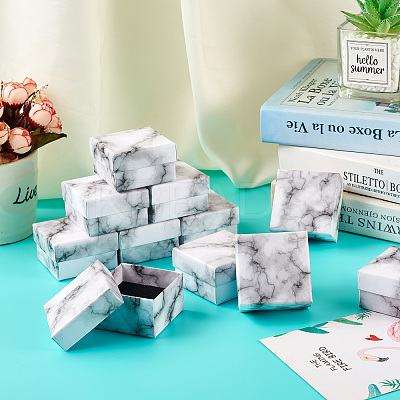 Square Marble Texture Cardboard Jewelry Ring Boxes CON-TAC0009-05A-1