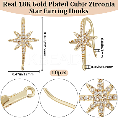 10Pcs Rack Plating Brass Pave Cubic Zirconia Earring Hooks KK-BBC0010-57-1