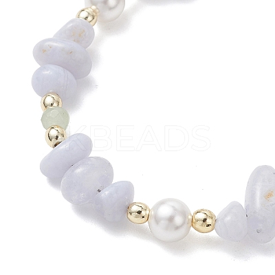 Natural Blue Lace Agate Chip & Dyed Natural Malaysia Jade & Synthetic Hematite & Shell Pearl Bead Necklace & Bracelets Sets SJEW-JS01377-1