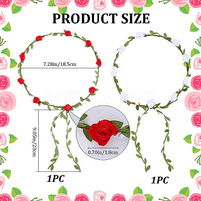 2Pcs 2 Colors Polyester Artificial Rose Garland Headbands Hair Vine AJEW-CP0008-26B-1