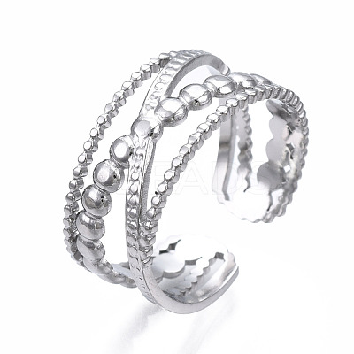 Non-Tarnish 304 Stainless Steel Criss Cross Open Cuff Ring RJEW-T023-23P-1