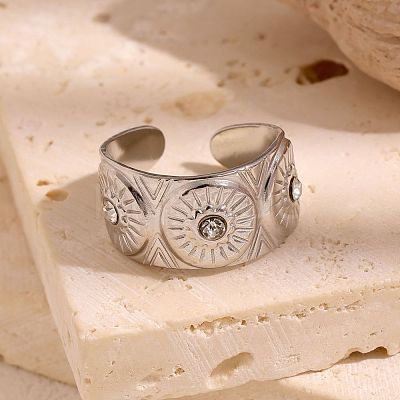304 Stainless Steel Rhinestone Open Cuff Rings WG2F424-02-1