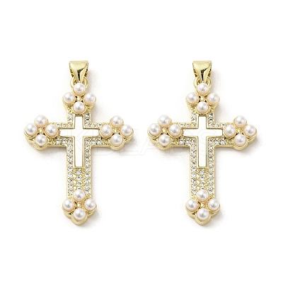 Brass Pave Shell Pendants X-KK-I708-17B-G-1