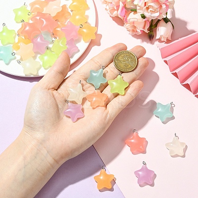 7 Colors Luminous Transparent Resin Pendants RESI-YW0005-24B-1