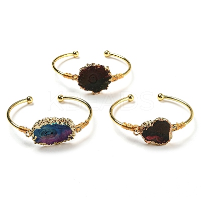 Dyed Natural Agate Irregular Druzy Nugget Open Cuff Bangle BJEW-C028-01G-1