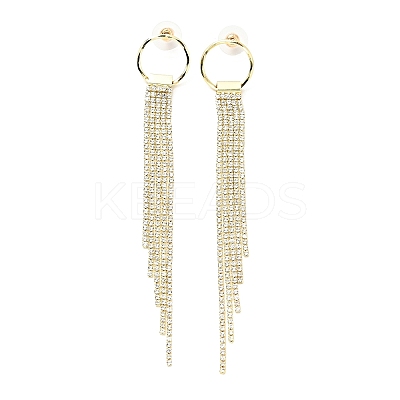 Clear Cubic Zirconia & Crystal Rhinestone Long Tassel Dangle Stud Earrings LS-EJEW-C037-07G-LG-1