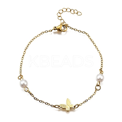 304 Stainless Steel Butterfly Link Bracelets BJEW-C098-01C-G-1
