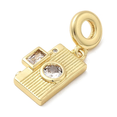 Brass Pave Clear Cubic Zirconia European Dangle Charms KK-C137-15G-1