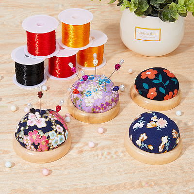 4Pcs 4 Style Flower Pattern Japanese Style Cotton & Cloth Needle Pin Cushions DIY-DC0001-98-1