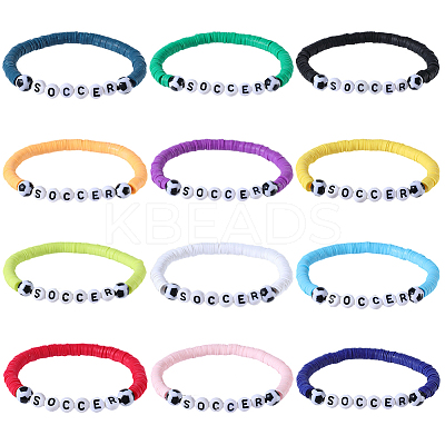 12Pcs 12 Colors Polymer Clay & Acrylic Beads Stretch Bracelet Sets BJEW-GF0001-34-1