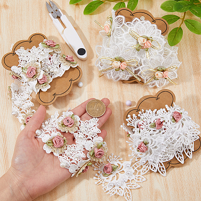 3 Yards 3 Styles Polyester Handmade Flower Lace Ribbons OCOR-DC0001-01-1
