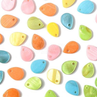 56Pcs 5 Colors Spray Painted Natural Freshwater Shell Teardrop Charms SHEL-FS0001-12-1