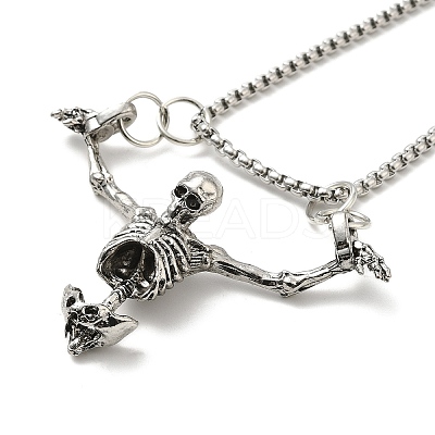 Halloween Theme Skeleton Alloy Pendant Necklaces with Box Chains NJEW-F319-01P-1