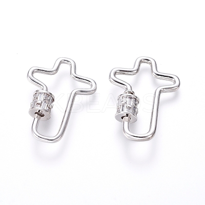 Brass Micro Pave Cubic Zirconia Screw Carabiner Lock Charms ZIRC-I031-07P-1