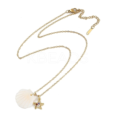Summer Beach Brass Cubic Zirconia Sea Animal Pendant Necklaces for Women NJEW-B118-03G-03-1