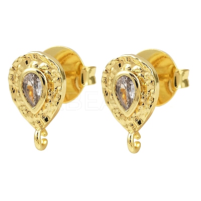 Brass Micro Pave Clear Cubic Zirconia Stud Earring Findings KK-S530-01G-1