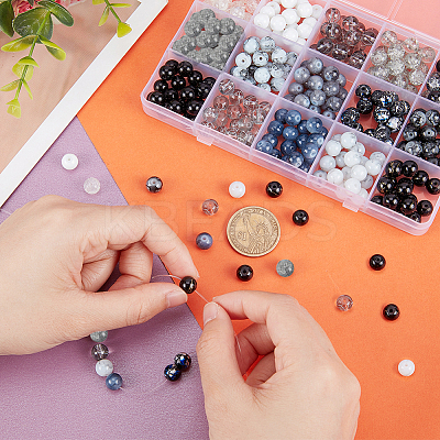 300Pcs 15 Style Baking Paint/Spray Painted Crackle/Drawbench Transparent Glass Beads Strands DIY-HY0001-33-1