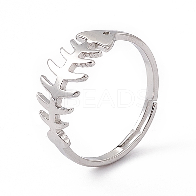 Non-Tarnish 201 Stainless Steel Fishbone Adjustable Ring for Women RJEW-K238-12P-1
