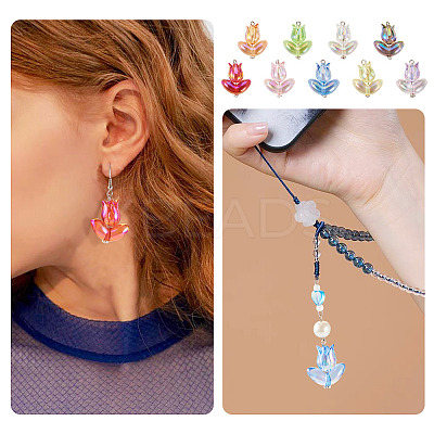 18Pcs 9 Styles Acrylic & Alloy Flower Pendants PALLOY-TAC0160-1