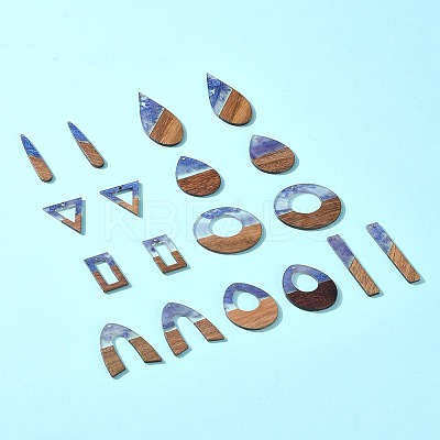 18Pcs 9 Styles Transparent Resin & Walnut Wood Pendants RESI-FS0001-78-1