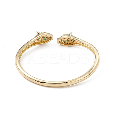 Green & Clear Cubic Zirconia Snake Open Cuff Bangles BJEW-A131-01G-1