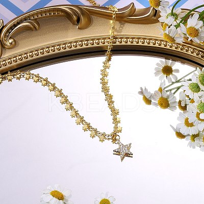 Star Brass Micro Pave Cubic Zirconia Pendant Necklaces NJEW-PH01391-1