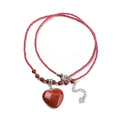 Natural & Synthetic Mixed Gemstone Heart Pendant Necklaces NJEW-G143-02-1