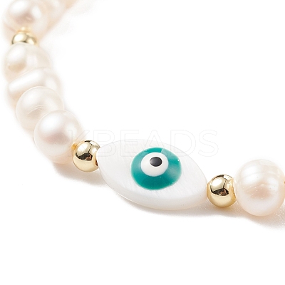 Natural Shell & Pearl Braided Bead Bracelet BJEW-JB08237-01-1