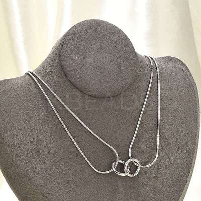 304 Stainless Steel Double Layer Snake Chain 2-Ring Link Necklaces NJEW-R017-01P-1