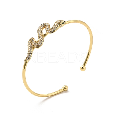 Clear Cubic Zirconia Snake Cuff Bangle BJEW-E032-04G-1