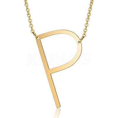 201 Stainless Steel Initial Pendants Necklaces NJEW-S069-JN004D-P-1